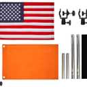 2 Pack Boat Flag Kit – 12"x18" American Flag with 50 Embroidered Stars & Orange Safety Flag, 2× Stainless Steel Boat Flag Poles, 2× Adjustable Flagpole Holders, Storage Bag Included – for Pontoon, Kayak, Water Ski & Tow Sports (12“x18”)