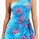 One Piece Swim Dress for Women - One Shoulder Tummy Control Swimsuit with Skirt 2025 Skirted Bathing Suit Swimdress (Small, Blue Floral)