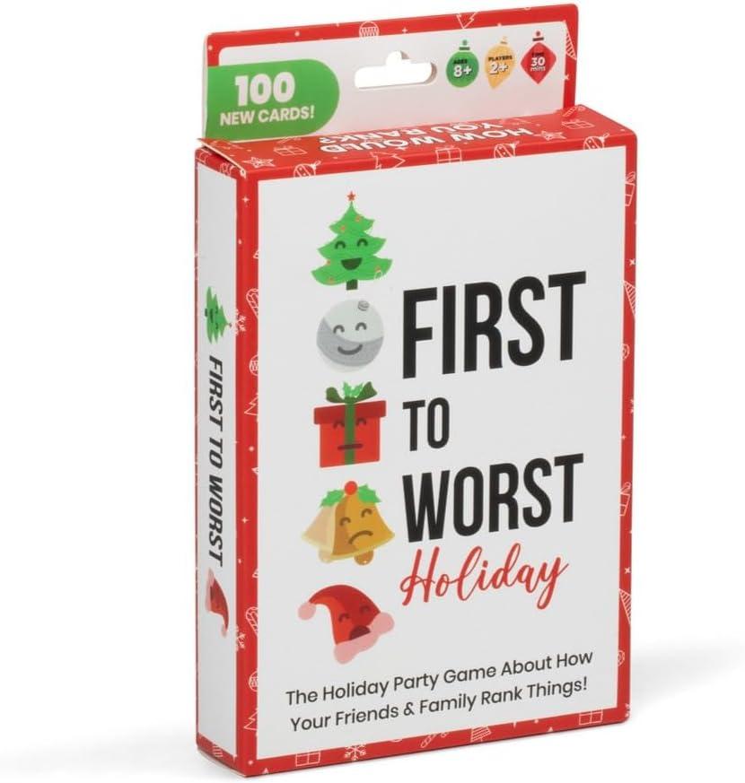 First to Worst Holiday Party Game Travel Edition - A Festive Card Game About How Your Friends & Family Rank Things for White Elephant Parties, Stocking Stuffers & Board Games Groups