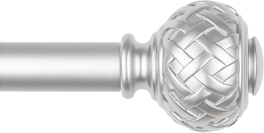 TONIAL Silver Curtain Rod 32 to 120 Inches, 7/8 Adjustable Curtain Rods for Windows 20 to 116 Inches, Splicing Drapery Rods Decorative with Netted Texture Finials
