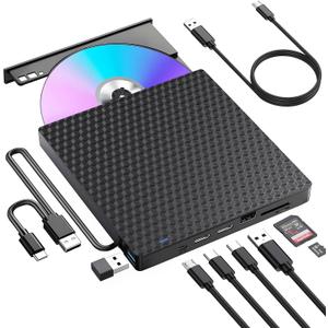 External CD/DVD Drive for Laptop, DVD Player for Laptop, 8 in 1 USB 3.0 Ultra-Slim Portable, CD Burner External Disk Drive Optical Compatible with Desktop Mac,Windows 11/10/8/7 Linux