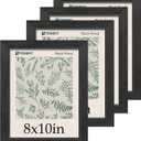 8x10 Picture Frame 4 Pack, Black Wooden Textured, HD Tempered Glass, Gallery Photo Frame, Table or Wall Display