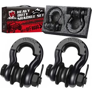 Upgraded Snatch Block, 3/4" D Ring Shackle (2 Pack) 22,000lb Break Strength with Towing Pulley, Heavy Duty Offroad Recovery Accessory for Truck, Tractor, ATV & UTV - Black