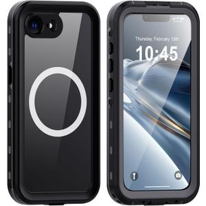 GOLDJU for iPhone 16e Case Waterproof, with IP68 Underwater & Magnetic, Built-in Screen Protector, Full-Body Protective Phone Case for iPhone 16e 2025, Black/Clear