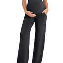 G4Free Maternity Yoga Pants with Pockets Pregnancy Outfit Dress Work Pants for Casual Athletic Workout(Black,M 8 , Petite)