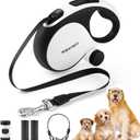 Retractable Dog Leash with Chew Proof Cable, 26Ft Heavy Duty Dog Leash for Medium Large Dogs up to 110lbs, 360 No Tangle, One-Handed Brake (White)