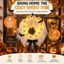 Halloween Lighted Ghost Wreath, 14 Inch LED Ghost Door Hanging
