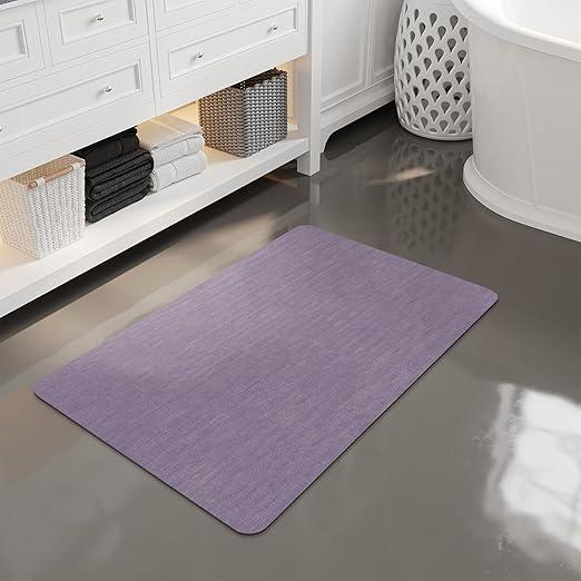 Mecko Bath Mat, Ultra Absorbent Quick Dry Bathroom Floor Mats-Rubber Non-Slip Thin Bathroom Rug Fit Under Door, Faux Suede Surface Shower Rug for Bathtub, Sink, Shower Room(Lavender Purple,16"x24")