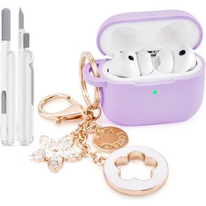VISOOM for AirPods Pro 3 Case 2025, Silicone Case for Apple Air Pods Pro 3rd Generation Cover Women, Cute iPods 3 Protective Cover with Bling Keychain & Cleaning Kit (Purpl)