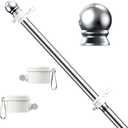 5 FT Flag Pole, Tangle Free Spinning Stainless Steel Weather Resistant Rustproof Flagpole for 3x5 USA Flag Sports Fan Outdoor Flags 1" Dia Flag Poles for Outside House, Wall-Mounted (Silver)