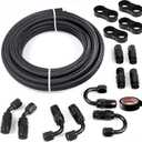 muge racing 6AN Fuel Line Kit, 20FT Nylon & Stainless Steel Braided CPE Fuel Line Hose with Fitting Kit, Black
