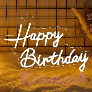Mornajina 16.5'' x 11.8'' Happy Birthday Neon Sign for Backdrop Wall Decor, USB Powered Happy Birthday Led Sign for Backdrop Light up Sign Dimmable Neon Light for Birthday Party Decorations (White)