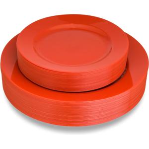 POSATE Plastic Plates Disposable 60 PCS, Heavy Duty 30 Dinner Plates 10.25" and 30 Dessert Plates 7.5" for Party, Red