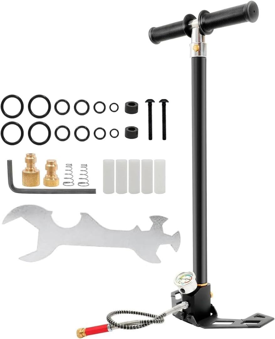 4 Stage PCP Hand Pump 30Mpa 4500Psi, PCP High Pressure Hand Pump, Stainless Steel Air Pump with Oil-Moisture Filter for PCP Air Guns, Paintball Gun, Air Rifle, HPA Gas Tanks, Tire Inflation