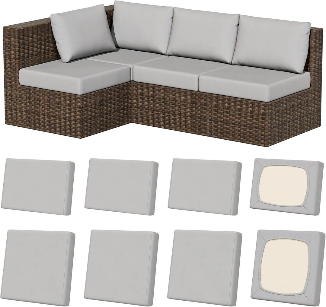 8Pcs Stretch Patio Cushion Covers, Outdoor Couch & Sofa Replacement Slipcovers for Patio Furniture Cushion Covers, Washable Reusable Furniture Protector, Square-Large + Rectangle, Air-Grey