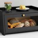 Goozii Black Bread Box for Kitchen Countertop, Small Vintage Counter Top Breadbox, Homemade Bread Storage Container for Sourdough Loaf, Farmhouse Wooden Corner Kitchen Counter Organizer for Cabinet