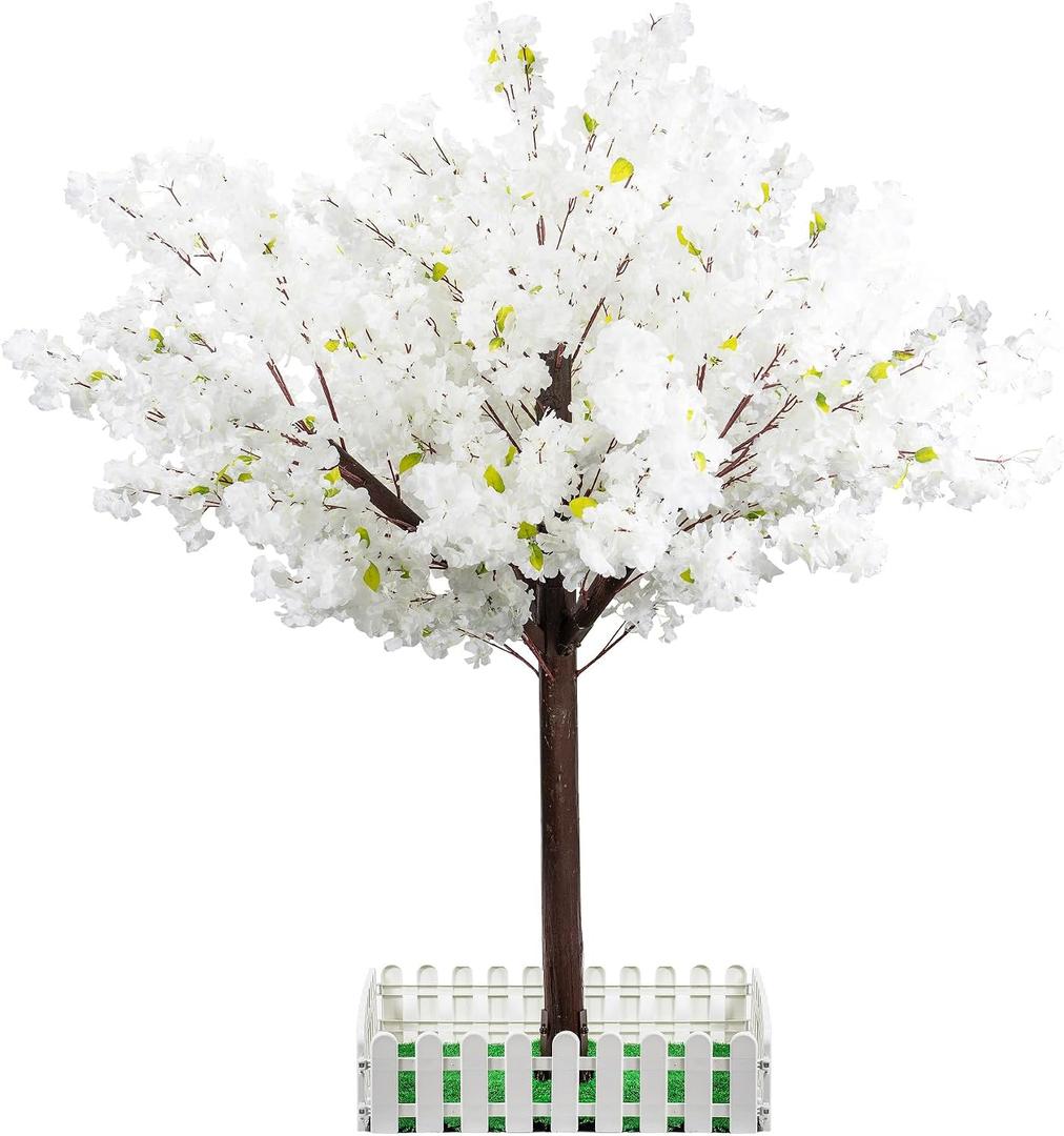 7ft Artificial Cherry Blossom Tree - Handmade White Fake Cherry Blossom Tree Centerpieces for Wedding Party Christmas Garden Indoor & Outdoor
