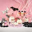 100 Pcs Bad Two The Bone Christmas Party Decorations Girl, Pink Scalloped Skeleton Paper Placemats Bad to The Bone 2nd Birthday Decorations Party Supplies Disposable Placemats Set for Girls Birthday