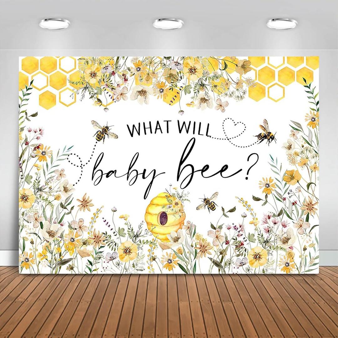Bee Gender Reveal Backdrop 7x5ft What Will Baby Bee Gender Reveal Party Decorations Background Honeycomb Flowers Banner Photo Booth Props