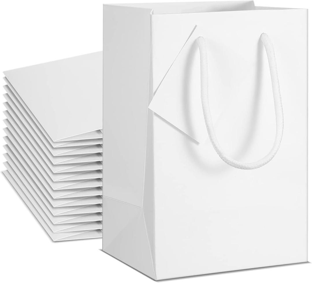 Sherr 50 Pcs White Gift Bags with Handles Tags 5.3 x 3.7 x 8.1 Inches Small Glossy Paper Bags Bulk Wedding Birthday Baby Shower Party Favor Gifts