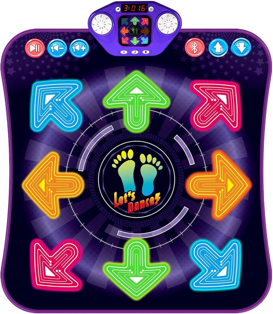 Dance Mat Toys for 3-12 Year Old Girls Boys, Dance Pad with Light Up 8-Buttons & Bluetooth, Music Dance Game with 7 Game Modes, Christmas Birthday Gifts for 3 4 5 6 7 8 9 10+ Year Old Girls Boys (Purple)