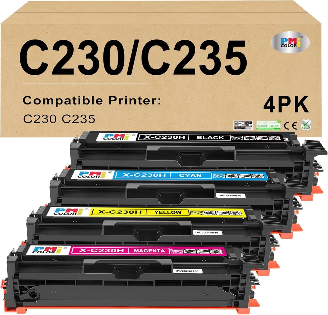 C230 C235 High-Yield Toner Cartridge 4 Pack for Xerox Replacement 006R04391 006R04392 006R04393 006R04394 Works with Xerox C235DNI/C230DNI Printer (Black,Cyan,Magenta,Yellow)