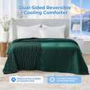 Cooling Comforter Queen Size, Q-Max 0.45 Reversible Striped Cooling Blanket for Hot Sleepers, Breathable Lightweight Silk Smooth Summer Bedding, Quilted Ice Blanket, Emerald Green