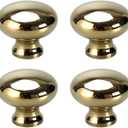 4PCS Solid Brass Drawer Knobs, Polished Chrome Solid Brass Kitchen Cabinet Knobs Modern Minimalist Cabinet Drawer Knob Round Small Mini Drawers Kitchen Cabinets Knob (Gold)