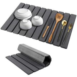 Stone Dish Drying Mat for Kitchen Counter, 24''15'' Dishes Drying Matt Kitchen Counter, Absorbent Diatomaceous Earth Bath Quick Dry Mats for Tableware, Bottles and Cup (Dark Grey)