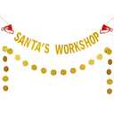 Gold Glitter Santa's Workshop Banner Santas Workshop Sign Banner Santas Workshop Christmas Banner for Santa's Christmas Holiday Party Decorations