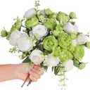 Floweroyal 2 Bunches Peony Artificial Flowers Green Flowers Silk Peonies Bouquets for Wedding Party Table Centerpieces Floral Arrangement Home Kitchen Decor