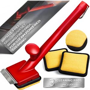 Grill Brush Bristle Free with 3 Replacement Brush Heads, Easy-Fit Cleaning Tool for Cast Iron/Stainless Steel Grates, Safe Barbecue Grill Cleaner
