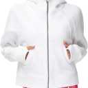 THE GYM PEOPLE Women's Full-Zip Up Hoodies Jacket Fleece Workout Crop Tops Sweatshirts with Pockets Thumb Hole (White), Small