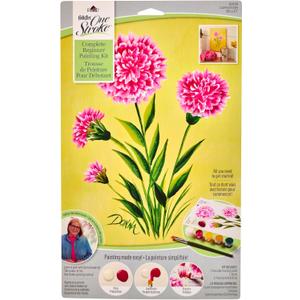 FolkArt, Carnation One Stroke Beginner Painting Kit, Includes 5 Colors, 1 Flat Brush, and a Reusable Teaching Guide