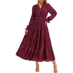 KIRUNDO Spring Wedding Guest Dresses for Women 2026 Maxi Floral Long Sleeve Elegant Ruffle Tiered Flowy Party Long Dress (Medium)