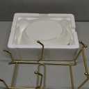 Ceramic Fruit Bowl for Kitchen Counter - 3 Tier Fruit Basket with Metal Stand, Tiered Fruit Stand for Countertop, Snack, Nuts, Cake, Dessert, Small & Cute (Gold)