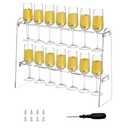 Yoande 2 Pcs Champagne Wall Stand Acrylic Champagne Wall Holder Flute Glass Holder Stand 2 Tier Glass Stemware Rack Standing Drink Tower Shelf for Display Cabinet Wedding (Clear,20 Slots)