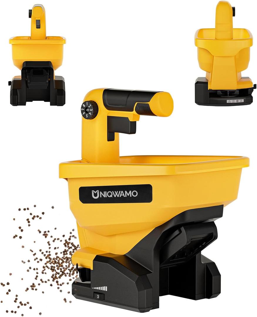 Uniqwamo Handheld Power Spreader Compatible for Dewalt 20V/60V Li-ion Battery, Year-Round, Grass Seeds, Rock Salt (Battery not Included) (Yellow)