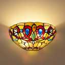 Capulina Tiffany Lamp Stained Glass Wall Sconces 12 Inches Wide Cream Brown Style Wall Light Fixtures for Hallway Stairway Bedroom Cinema Bathroom