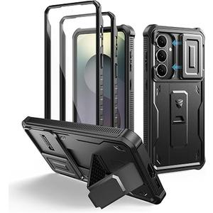 Dexnor for Samsung Galaxy S26+ Plus Case with Upgraded Slide Camera Cover & 2 Front Frames & Built-in Screen Protector & Kickstand, Heavy-Duty Rugged Case Full-Body Protective Cover(2026),Black