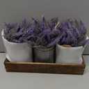 Set of 3 Small Potted Plants Arrangement Artificial Lavender Flower Plants in Rustic Galvanized Metal Pots with Decorative Wood Tray for Farmhouse Table Centerpiece Windowsill Country Indoor Decor