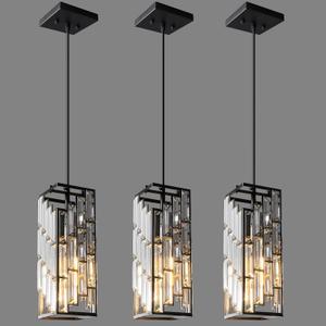 Black Pendant Lighting Modern Pendant Light, Mini Crystal Chandeliers,Adjustable Pendant Light Fixture for Kitchen Island Dinning Room Bedroom (3 Pack)