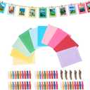 50Pcs Paper Picture Frames 4x6 In Photo Banner, Paper Picture Banner Frames 4x6 Hanging Photo Holder with 50 Clips and 5 Jute Twine Wedding Party Decor Home Graduation Hanging Display Kit(Colorful)