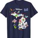 Illustrated Map of Michigan USA Cities Symbols T-Shirt 2XL