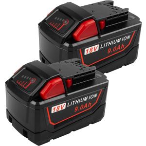 2-Pack 18V 9.0Ah Replacement Battery for Milwaukee MK18 Battery Compatible with 48-11-1850 48-11-1860 48-11-1845 48-11-1828