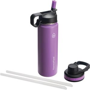 ThermoFlask 24 oz Double Wall Vacuum Insulated Stainless Steel Water Bottle with Spout and Straw Lids, Plum
