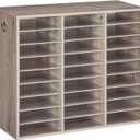 HOOBRO Literature Organizer, 27 Compartments Wooden Mail Organizer, Countertop Literature Sorter with Adjustable Shelves for Home, Office, School, Student Mailbox for Classroom, Greige BG27WF01