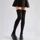 3 x Over Knee Thigh High Stockings Stretchy Long Stockings for Women Daily Wear Halloween Cosplay (Black, L)