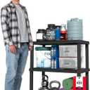 IRIS USA 3-Shelf Heavy Duty Plastic Storage Shelves, 450lb Capacity, 38" H x 36" W x 18" D, Large Modular Shelving Unit Storage Organizer for Garage, Home, Warehouse & Gym, Storage Rack - Black