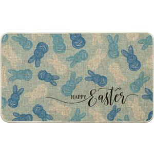 Artoid Mode Blue Rabbit Bunny Happy Easter Doormat, Home Decor Low-Profile Switch Rug Door Mat Floor Mat for Indoor Outdoor 17x29 Inch